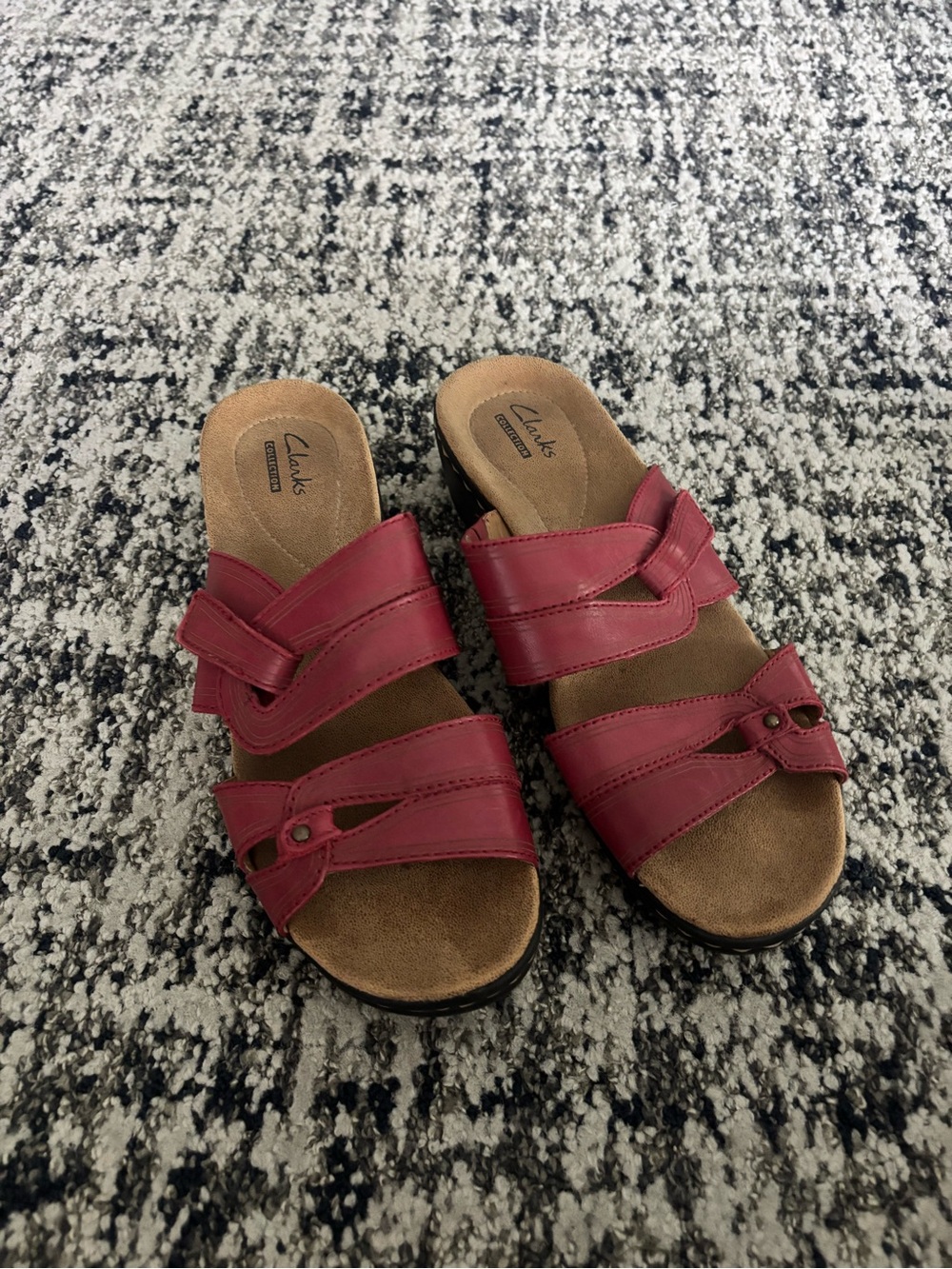 Clarks Women's Red Leather Slide Mules